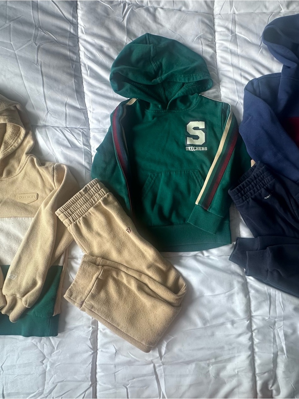 Skechers Deep Green Kids Hoodie with Striped Sleeve Accents